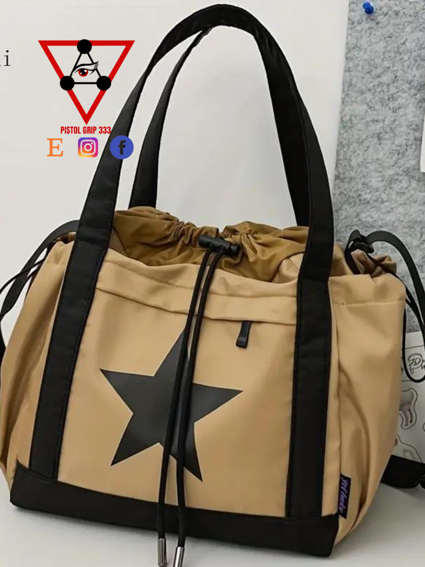 Star Drawstring Travel Tote – Khaki