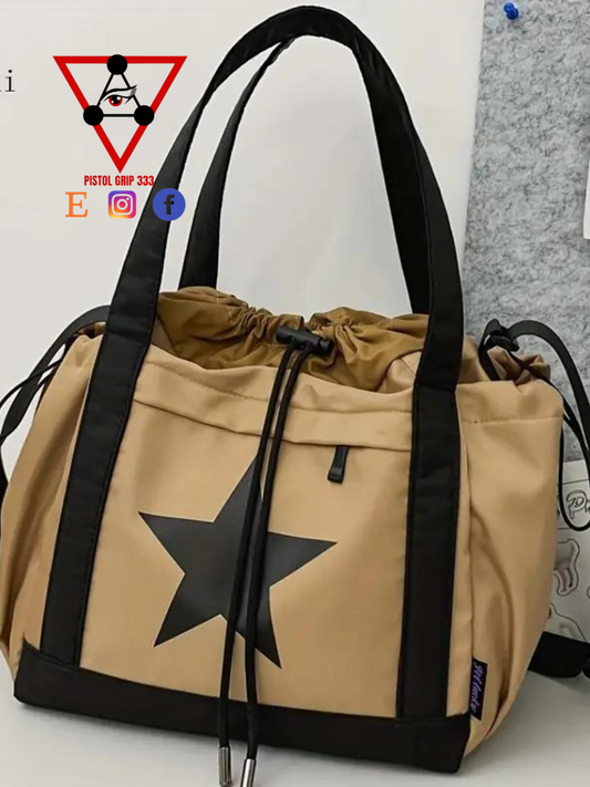 Star Drawstring Travel Tote – Khaki