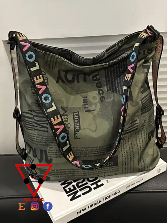 Urban Print Shoulder Tote – Olive