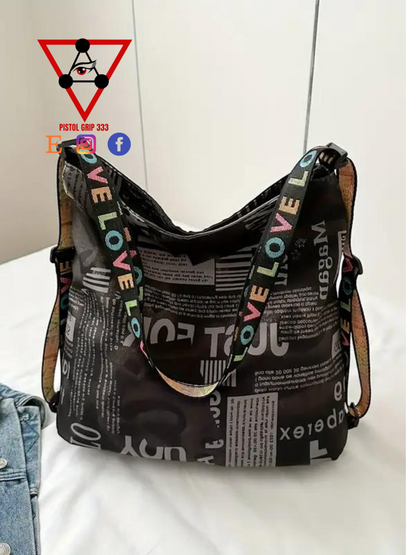 Urban Print Shoulder Tote – Black