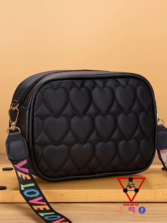 Quilted Heart Crossbody Bag – Black