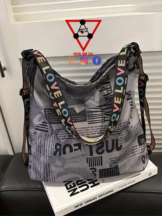 Urban Print Shoulder Tote – Gray